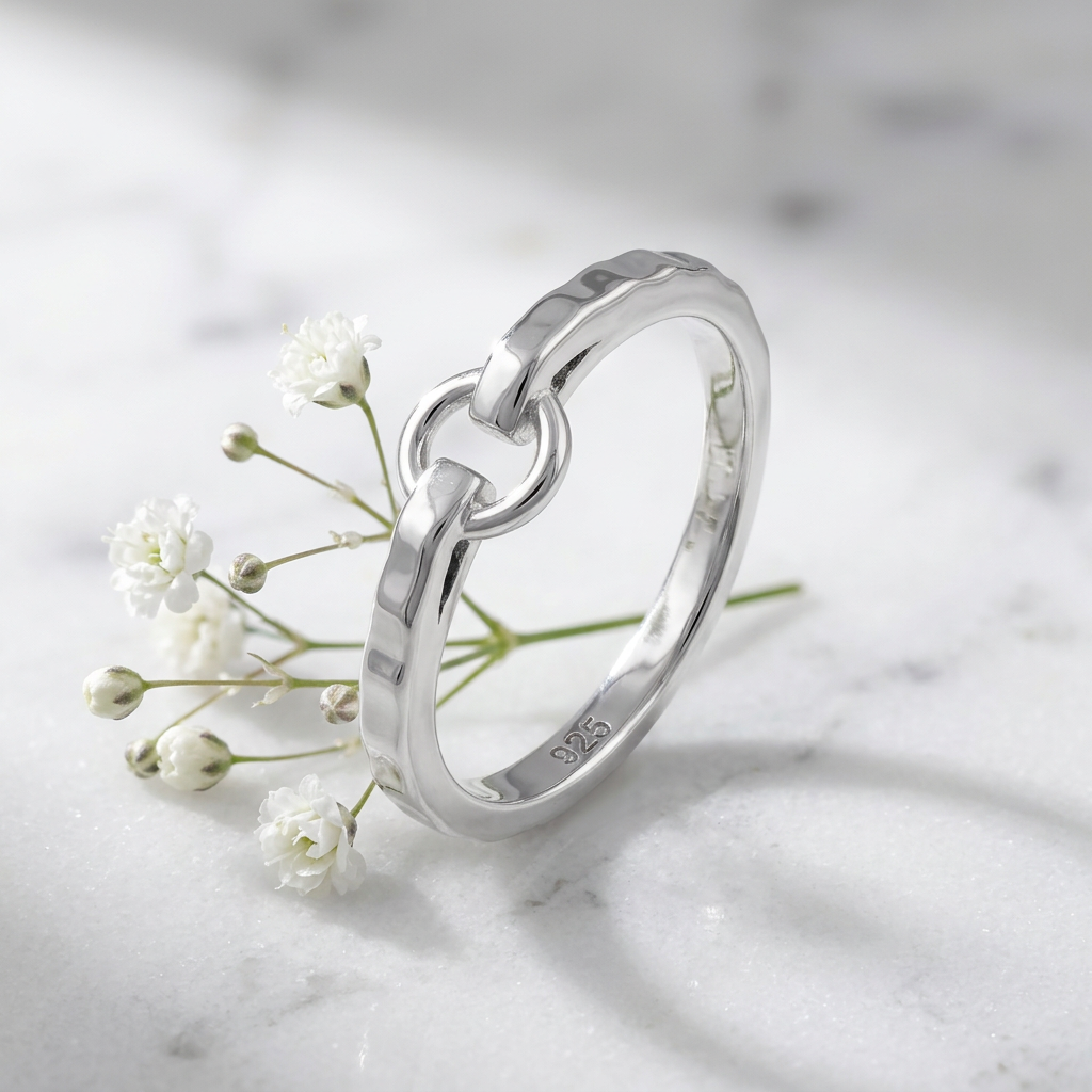 Sterling Silver 1.8mm Hammered Circle Link Stacking Ring for Women life1