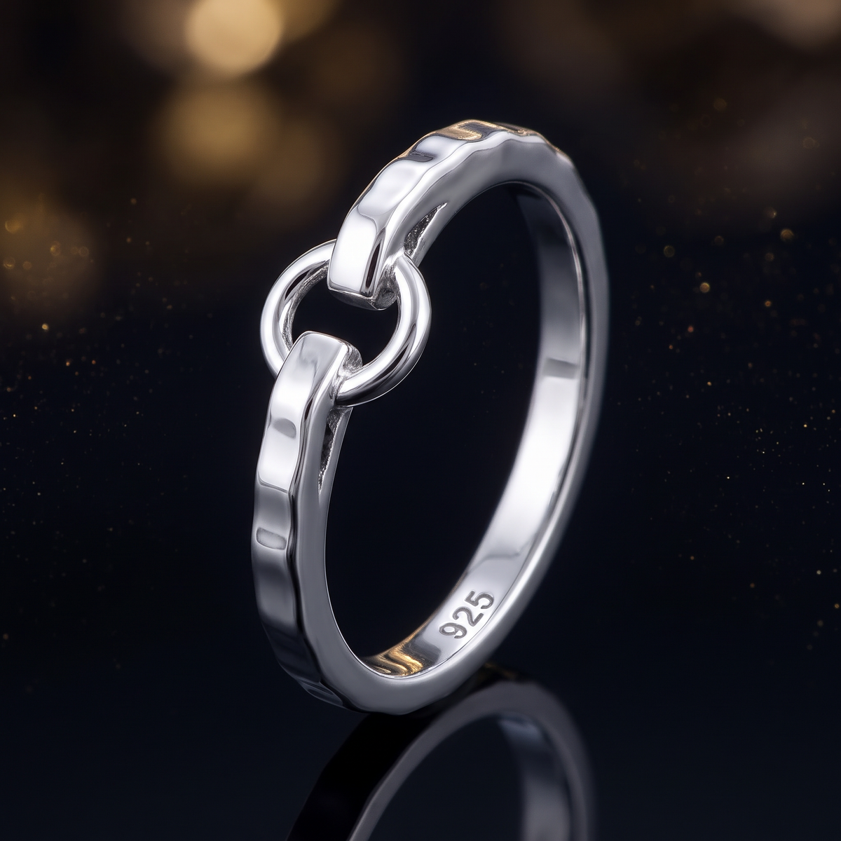 Sterling Silver 1.8mm Hammered Circle Link Stacking Ring for Women life4