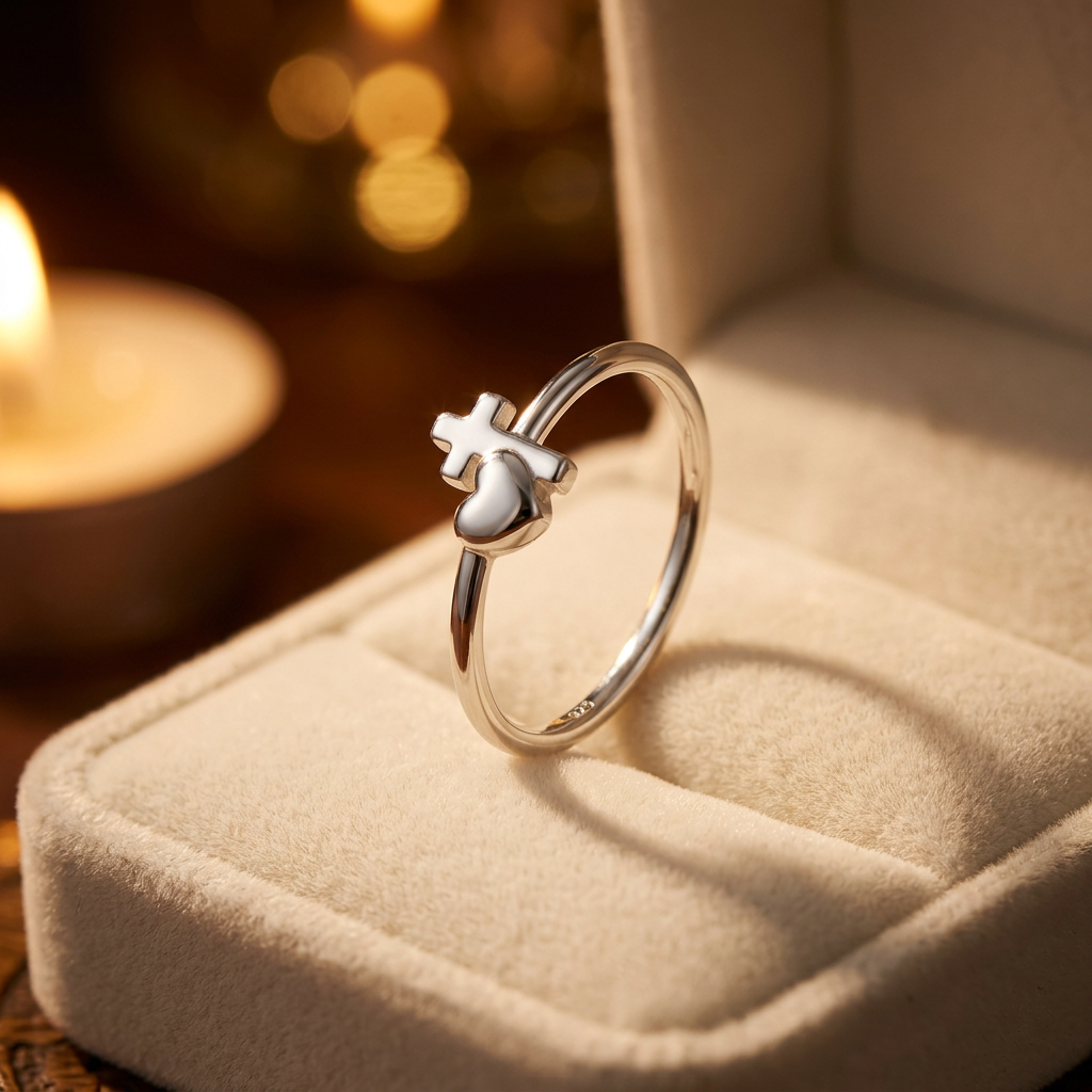 Sterling Silver 1.7mm Heart and Cross Faith Promise Ring for Women life3