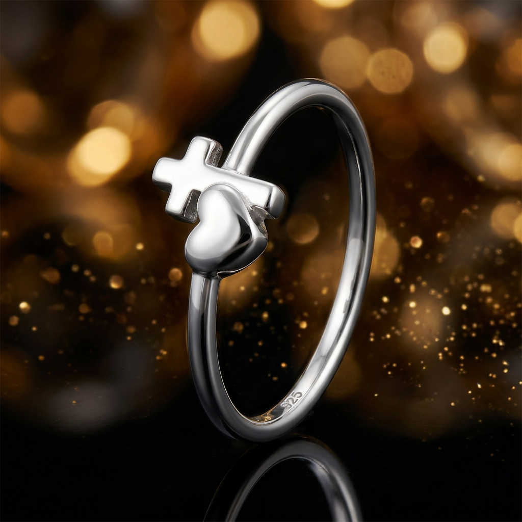 Sterling Silver 1.7mm Heart and Cross Faith Promise Ring for Women life4