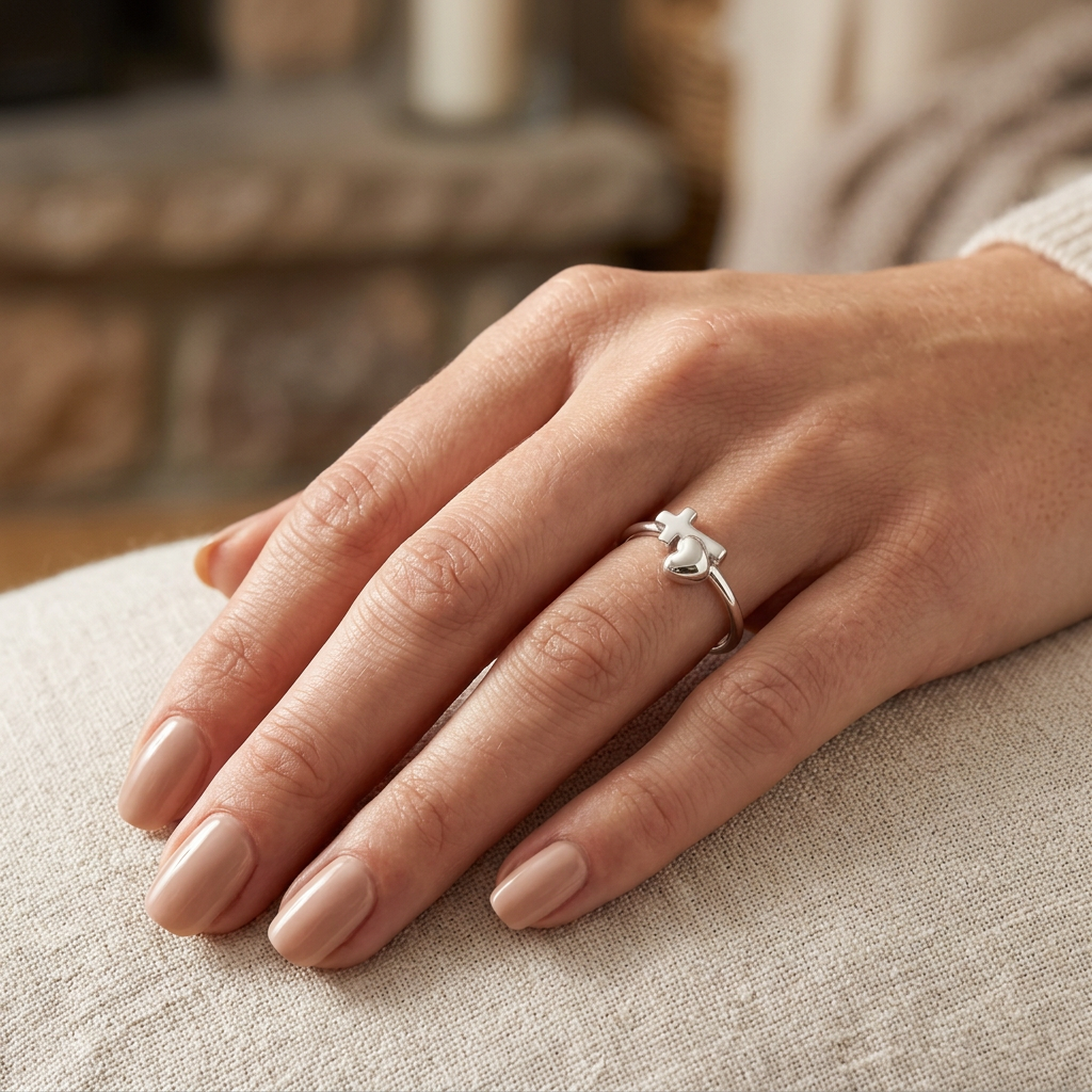 Sterling Silver 1.7mm Heart and Cross Faith Promise Ring for Women model