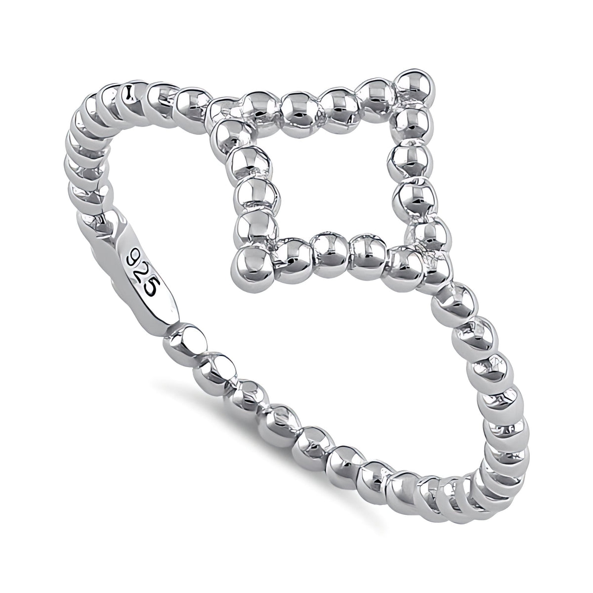 Sterling Silver 2.4mm Beaded Open Four Point Star Stacking Ring for Women