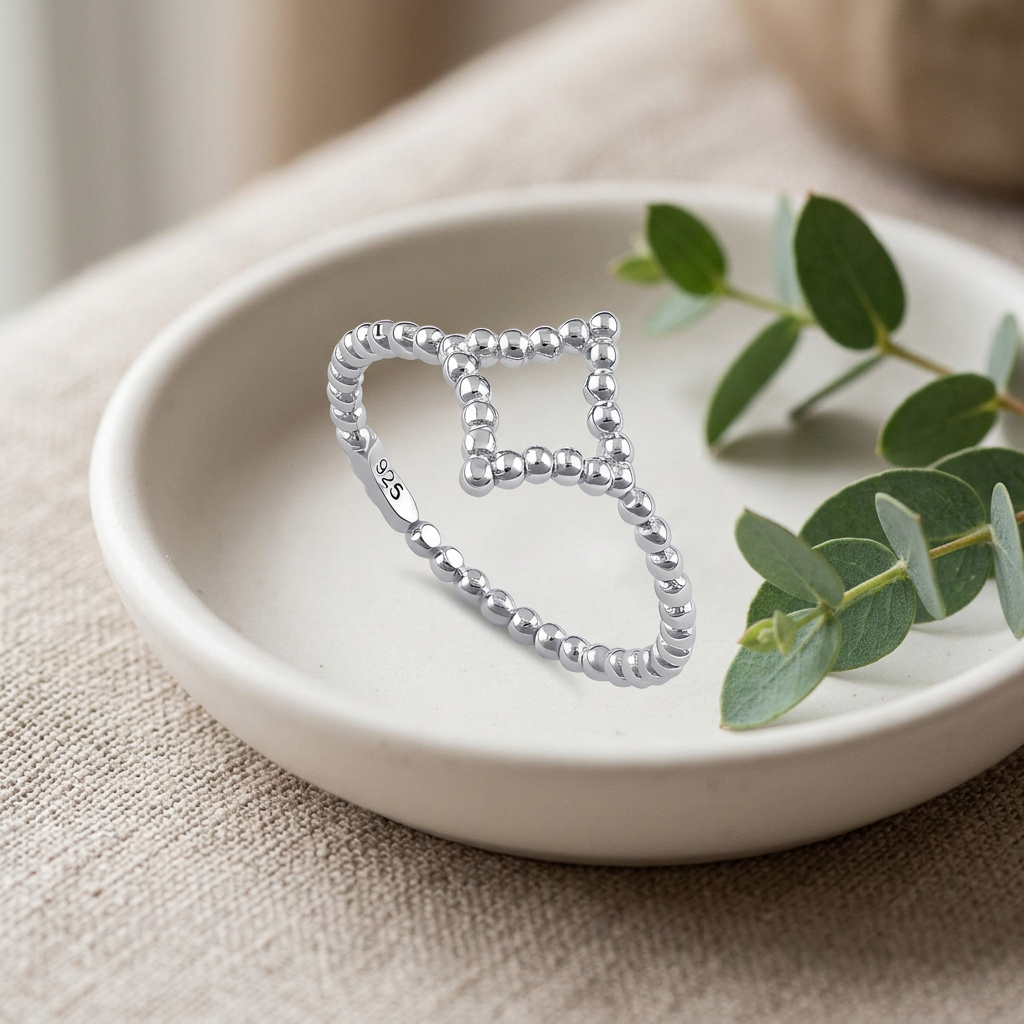 Sterling Silver 2.4mm Beaded Open Four Point Star Stacking Ring for Women life2