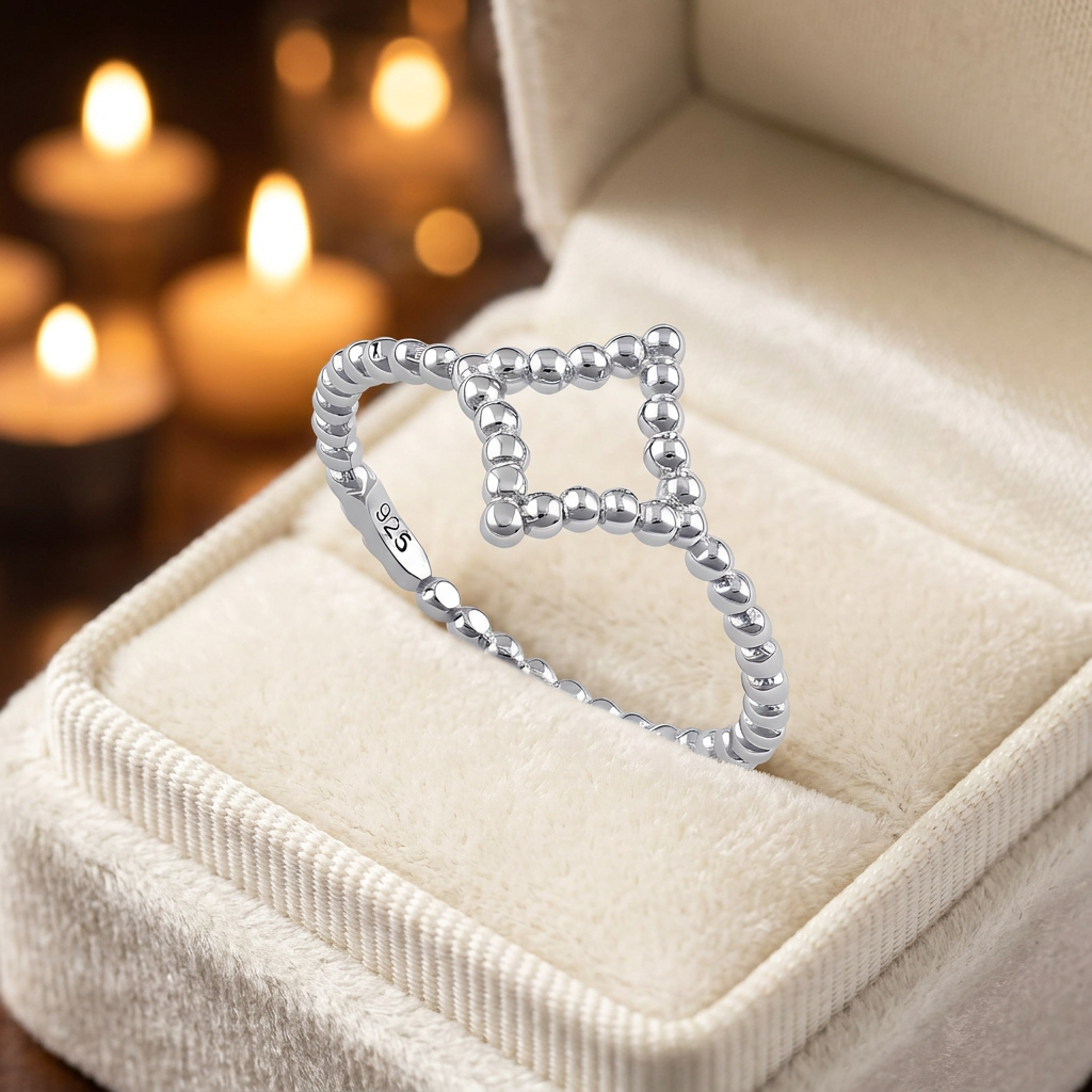 Sterling Silver 2.4mm Beaded Open Four Point Star Stacking Ring for Women life3