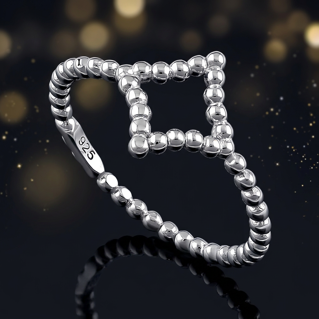 Sterling Silver 2.4mm Beaded Open Four Point Star Stacking Ring for Women life4