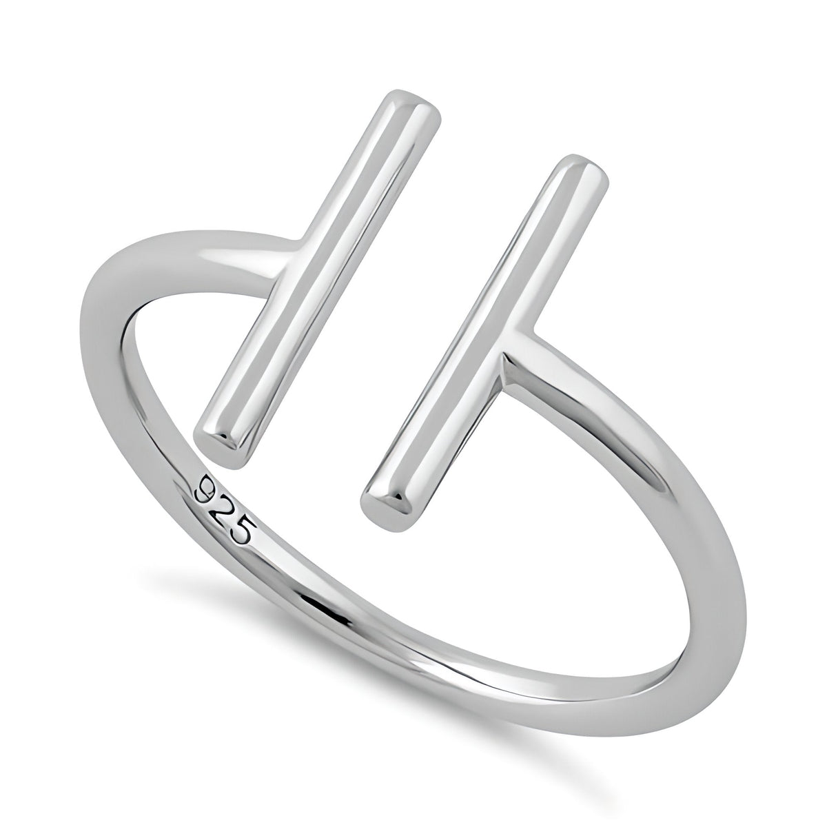 Sterling Silver 1.7mm Open Cuff Parallel Double Bar Minimalist Ring for Women