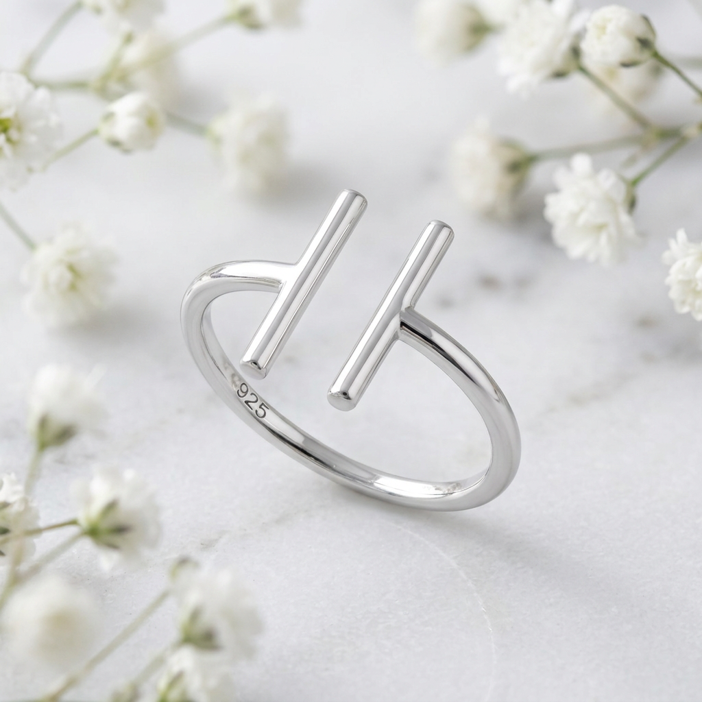 Sterling Silver 1.7mm Open Cuff Parallel Double Bar Minimalist Ring for Women life1