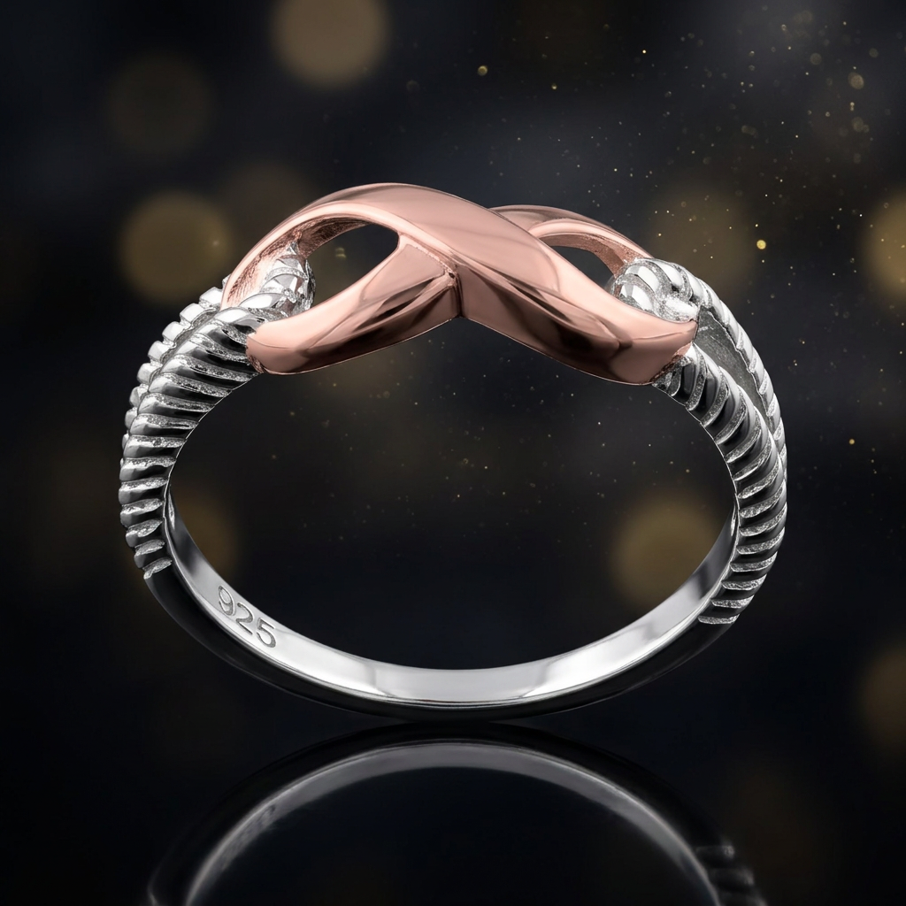Two Tone Sterling Silver Rose Gold Infinity Rope Split Band Ring for Women life4