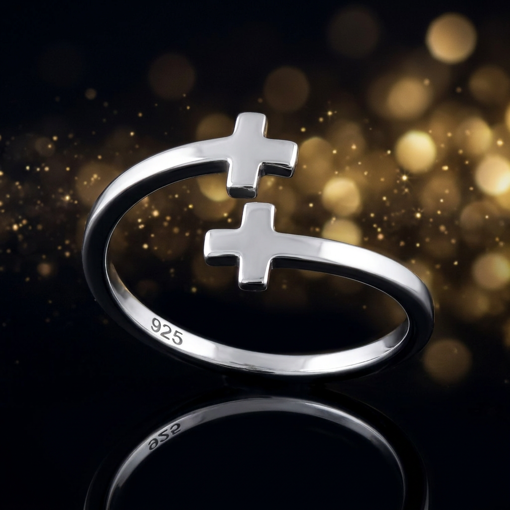 Sterling Silver Open Bypass Double Cross Faith Ring for Women life4