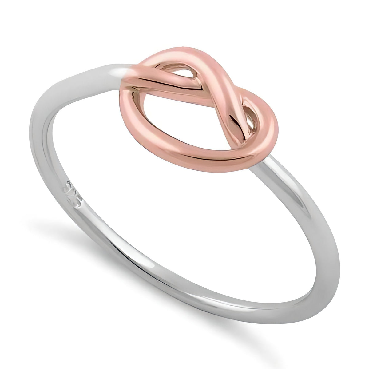 Two Tone Rose Gold Plated Sterling Silver Love Knot Thin Stackable Ring for Women