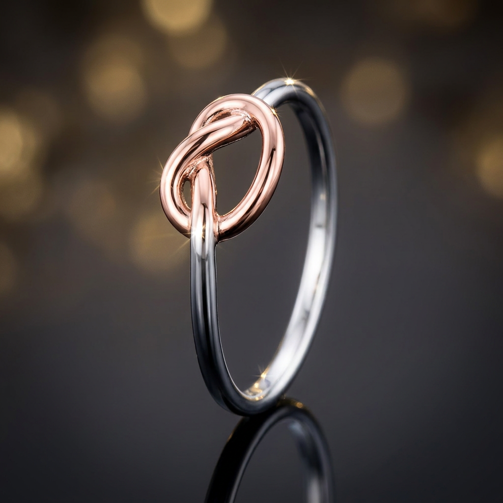 Two Tone Rose Gold Plated Sterling Silver Love Knot Thin Stackable Ring for Women life4
