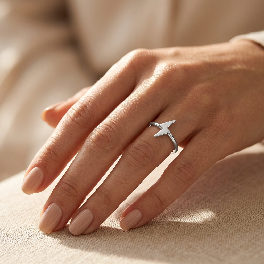 Sterling Silver 1.7mm Polished Lightning Bolt Thin Stacking Ring for Women model