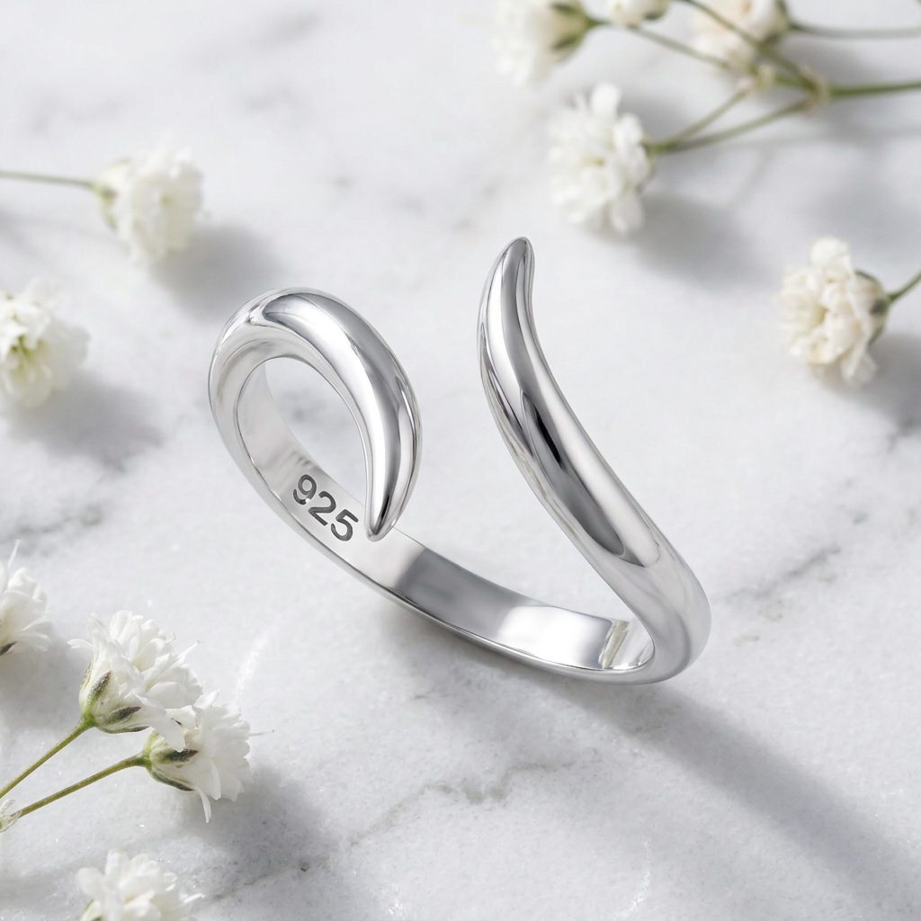 Sterling Silver 2.5mm Open Wave Teardrop Wrap Ring for Women life1