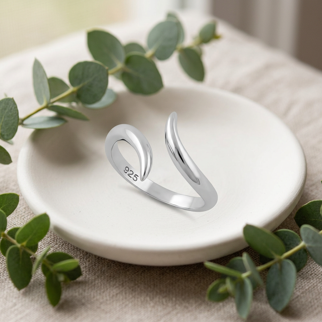 Sterling Silver 2.5mm Open Wave Teardrop Wrap Ring for Women life2