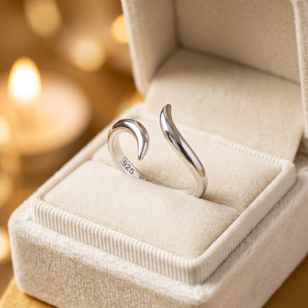 Sterling Silver 2.5mm Open Wave Teardrop Wrap Ring for Women life3