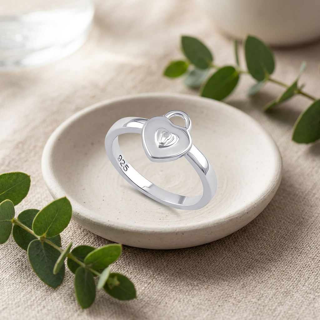 Sterling Silver Heart Padlock Keyhole Promise Ring for Women life2