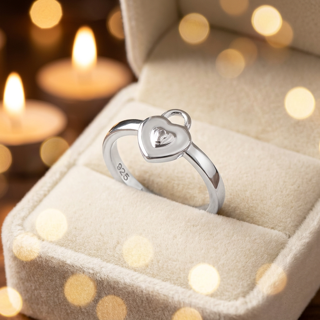 Sterling Silver Heart Padlock Keyhole Promise Ring for Women life3