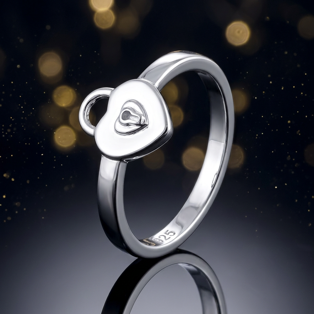 Sterling Silver Heart Padlock Keyhole Promise Ring for Women life4