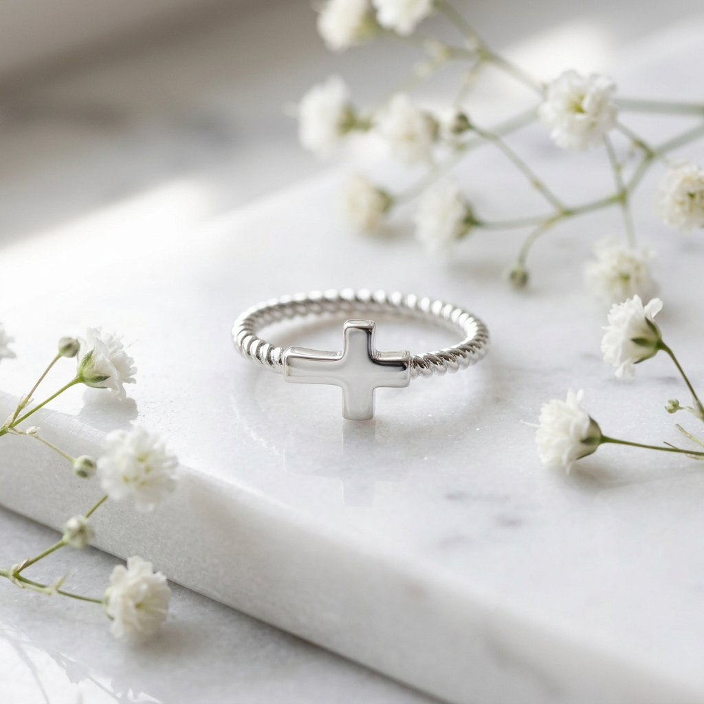 Sterling Silver 1.9mm Sideways Cross Twisted Rope Band Ring for Women life1