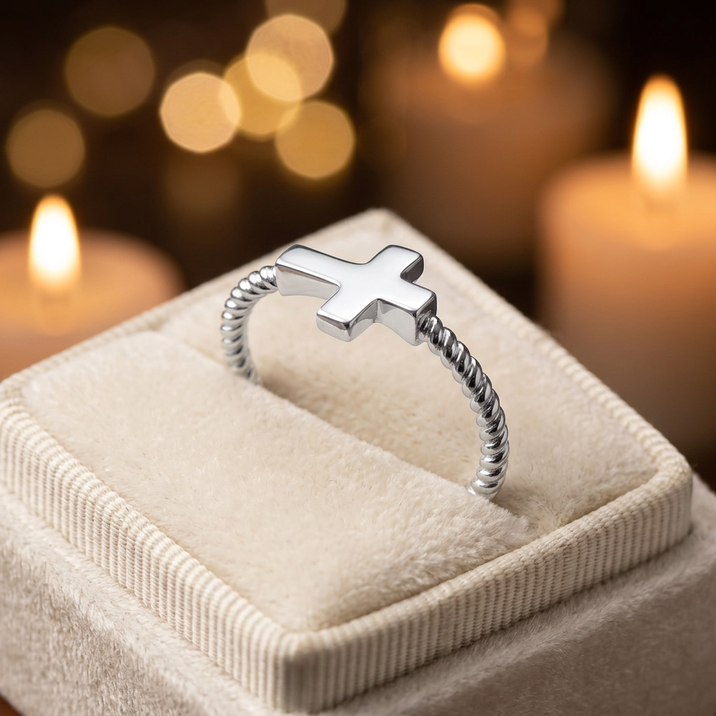 Sterling Silver 1.9mm Sideways Cross Twisted Rope Band Ring for Women life3