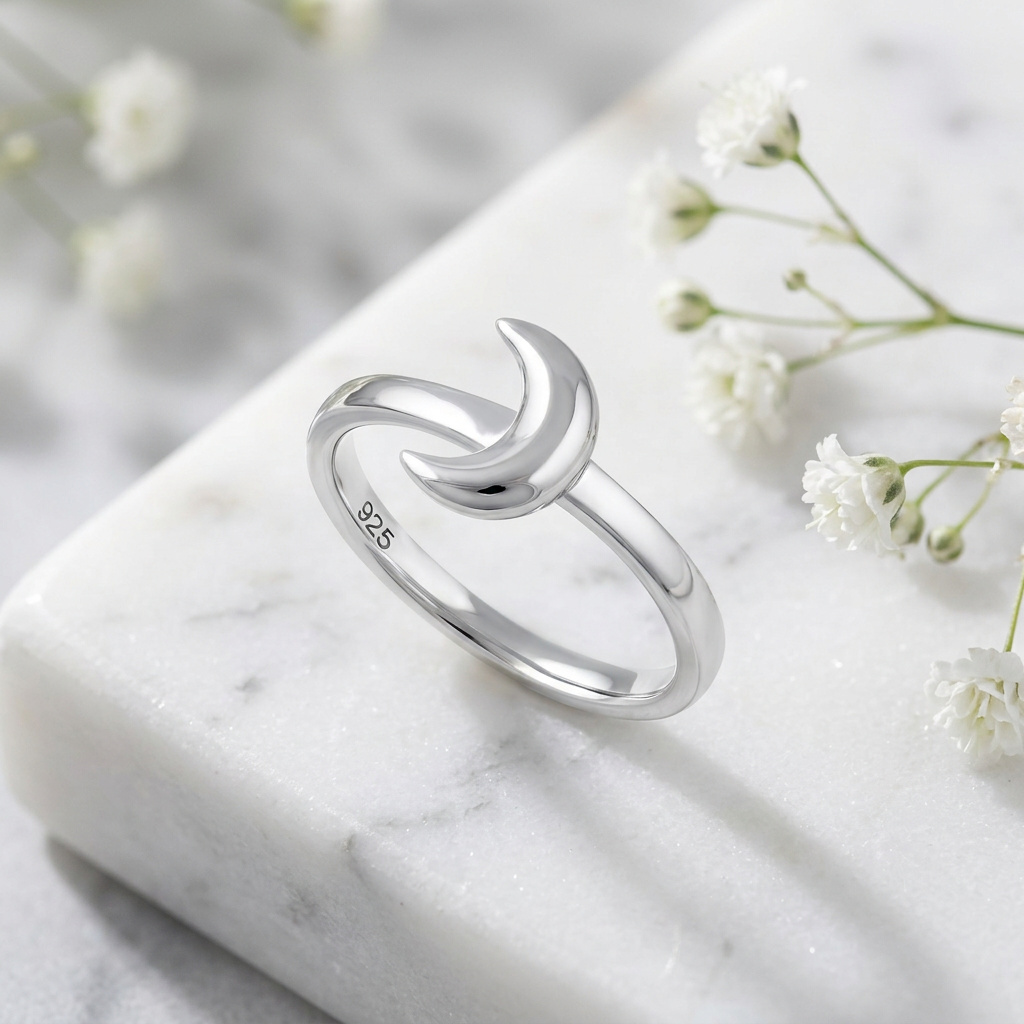 Sterling Silver 2.2mm Polished Crescent Half Moon Minimalist Ring for Women life1