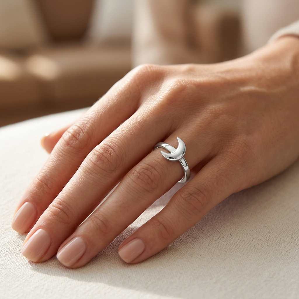 Sterling Silver 2.2mm Polished Crescent Half Moon Minimalist Ring for Women model