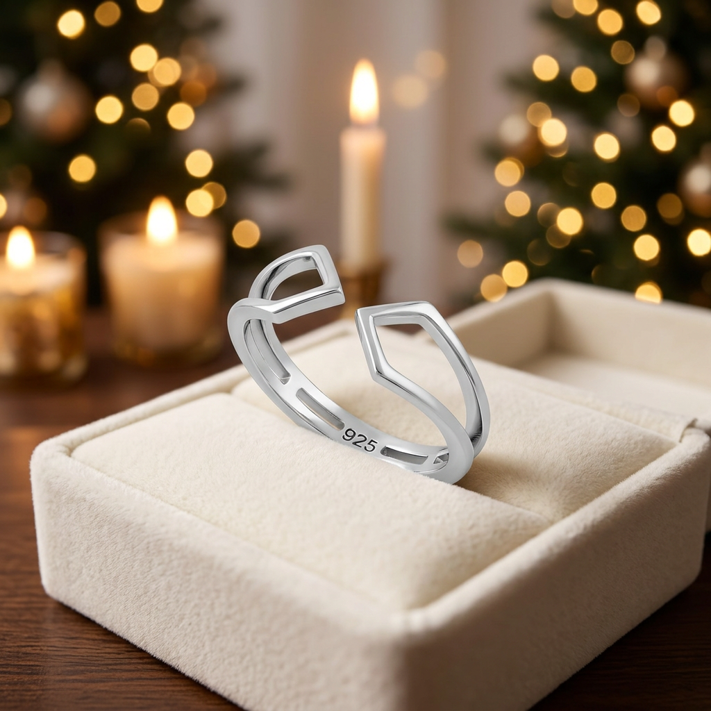 Sterling Silver 3.2mm Open Geometric Frame Cuff Ring for Women life3
