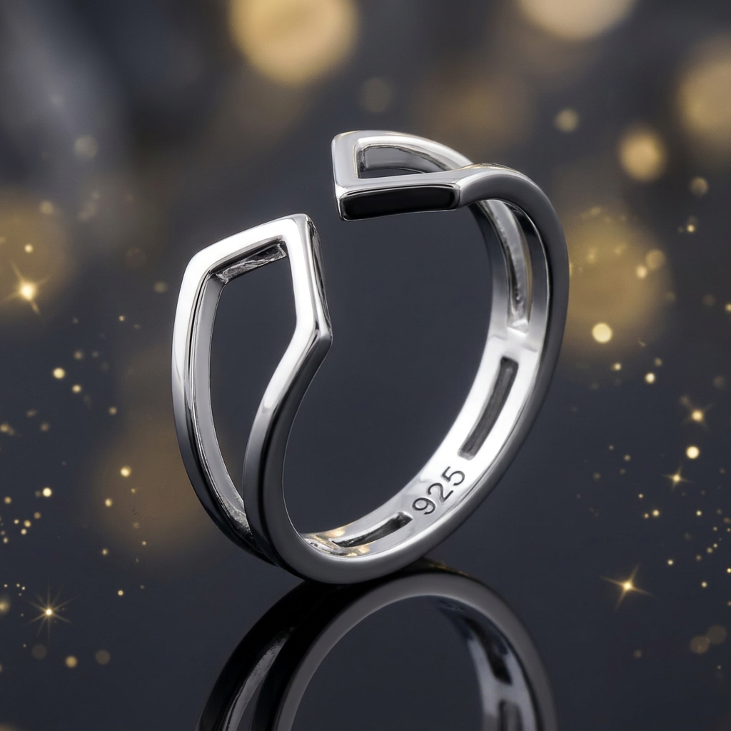 Sterling Silver 3.2mm Open Geometric Frame Cuff Ring for Women life4