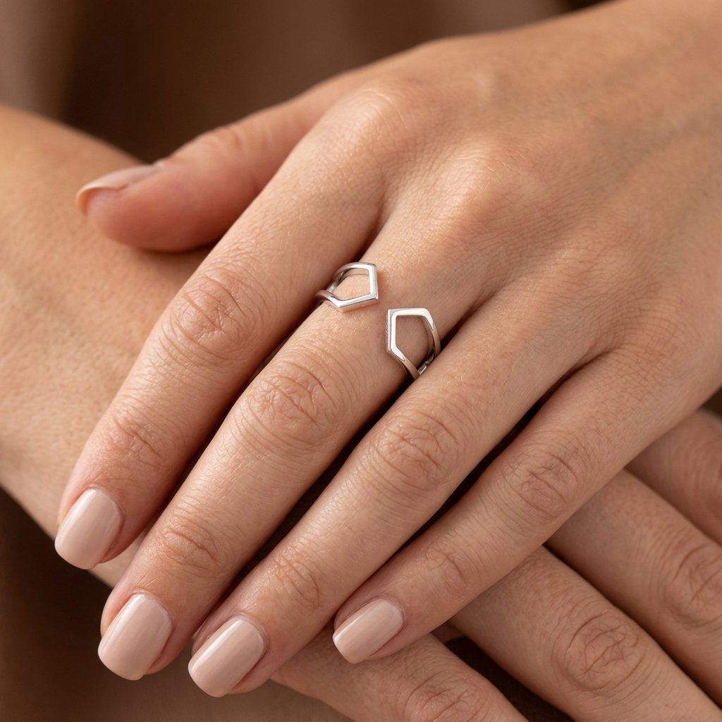 Sterling Silver 3.2mm Open Geometric Frame Cuff Ring for Women model