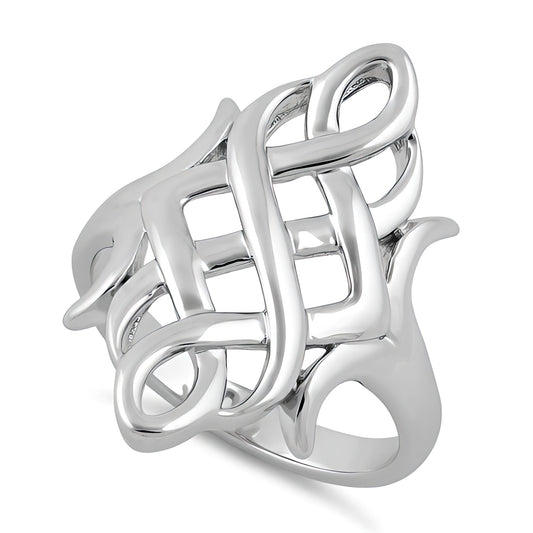 Sterling Silver Open Celtic Knot Interlace Shield Ring for Women