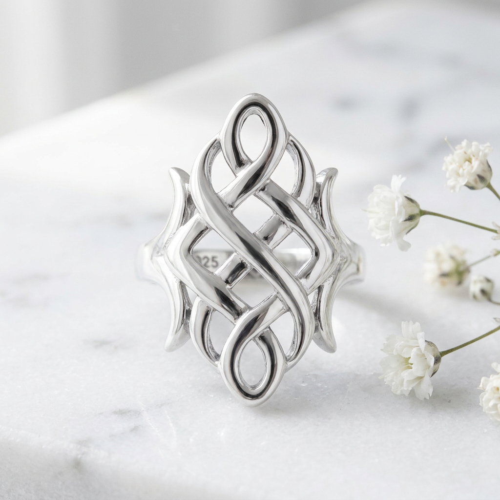 Sterling Silver Open Celtic Knot Interlace Shield Ring for Women life1