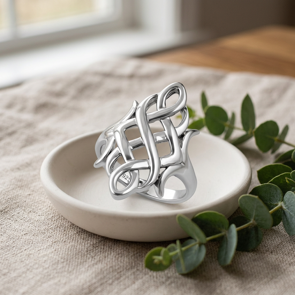 Sterling Silver Open Celtic Knot Interlace Shield Ring for Women life2