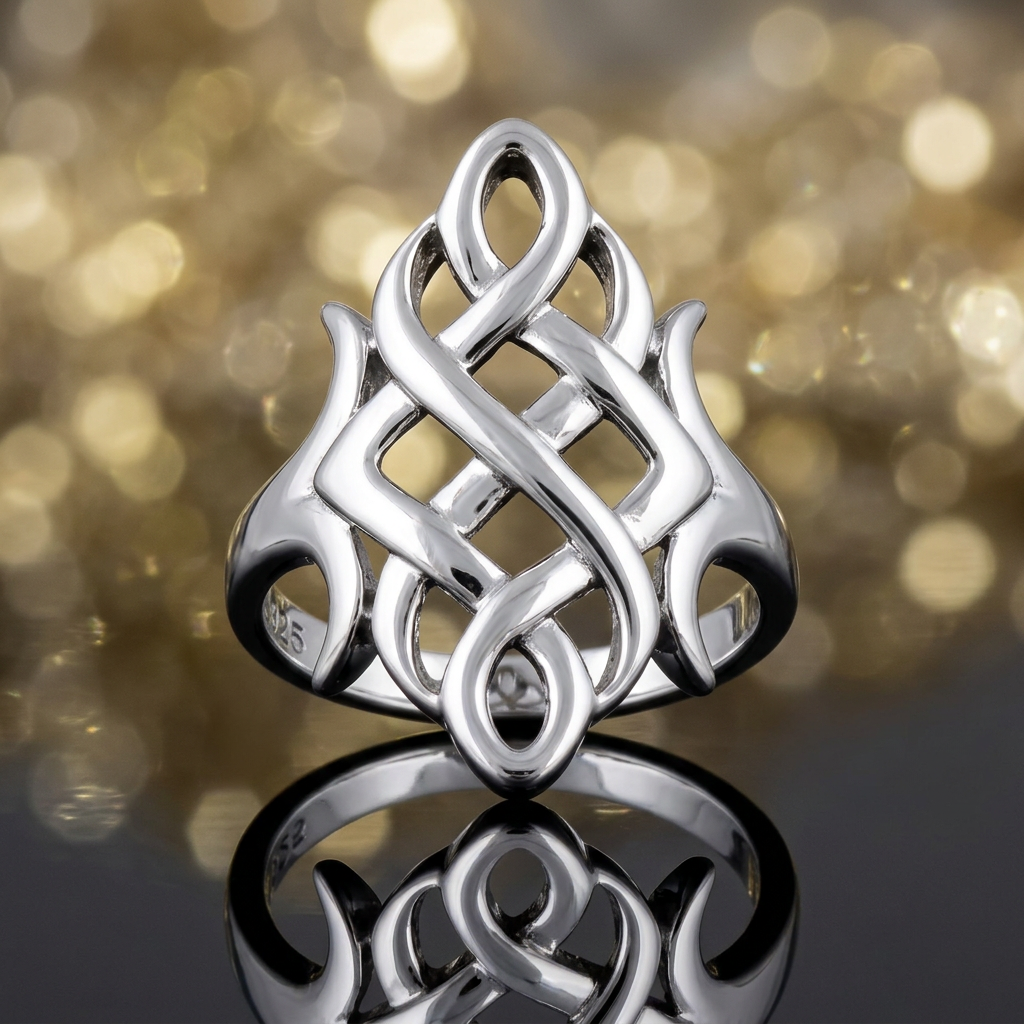 Sterling Silver Open Celtic Knot Interlace Shield Ring for Women life4