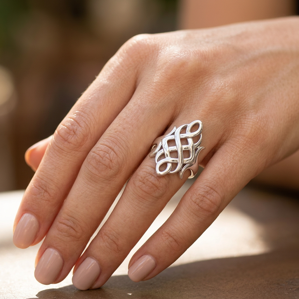 Sterling Silver Open Celtic Knot Interlace Shield Ring for Women model