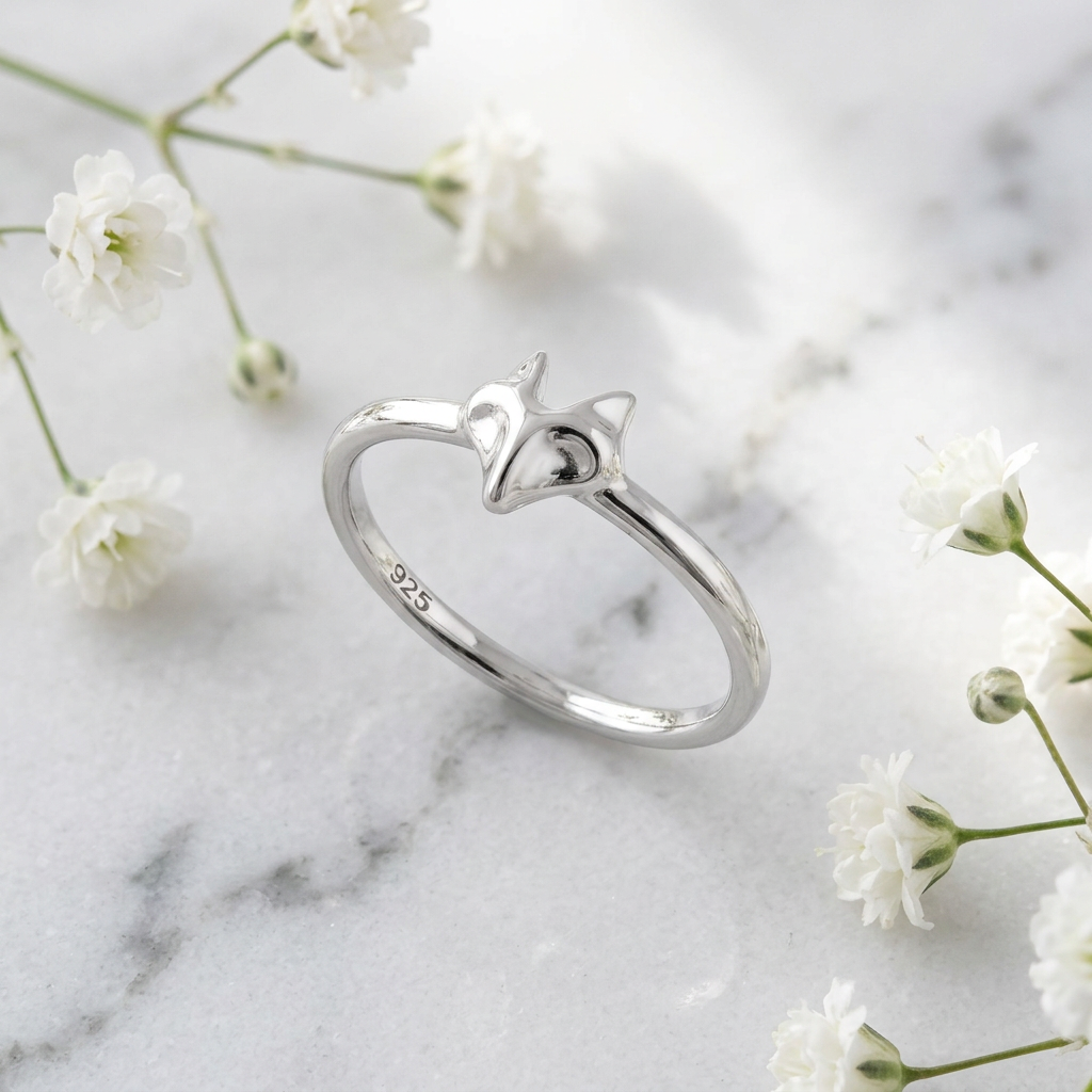 Sterling Silver 1.8mm Tiny Fox Face Woodland Animal Ring for Women life1