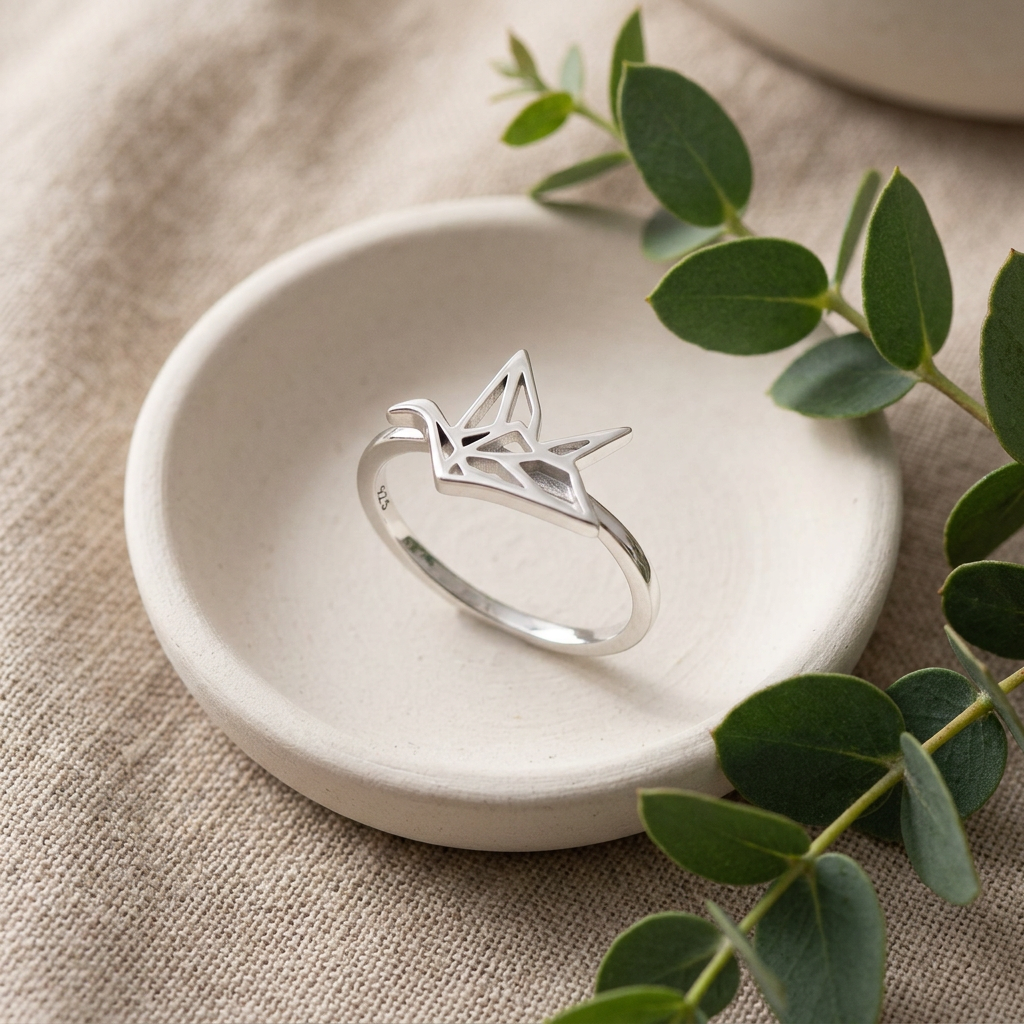 Sterling Silver 1.4mm Origami Paper Crane Bird Cut Out Ring for Women life2