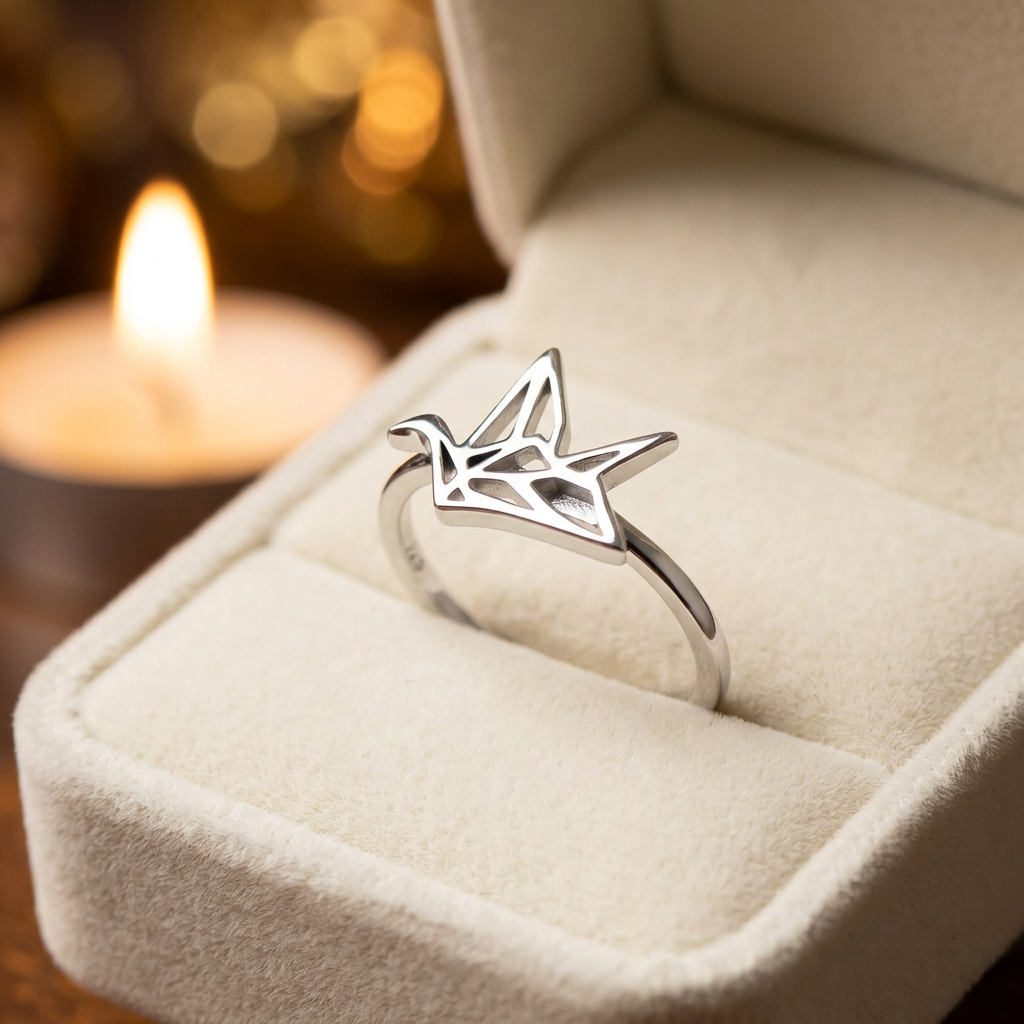 Sterling Silver 1.4mm Origami Paper Crane Bird Cut Out Ring for Women life3