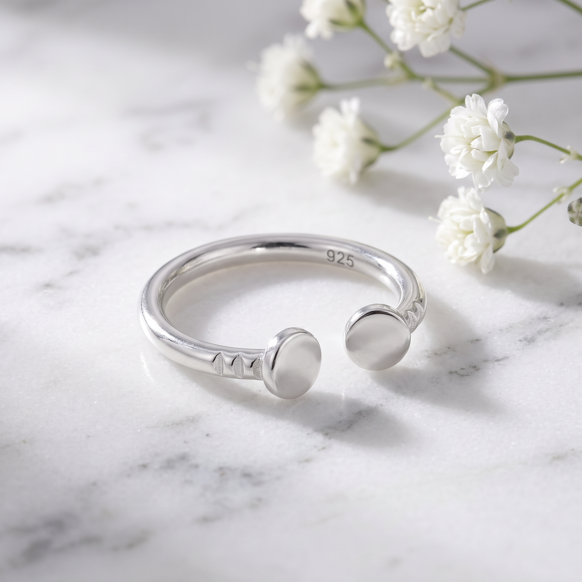 Sterling Silver Open Adjustable Double Nail Head Stacking Ring for Women life1