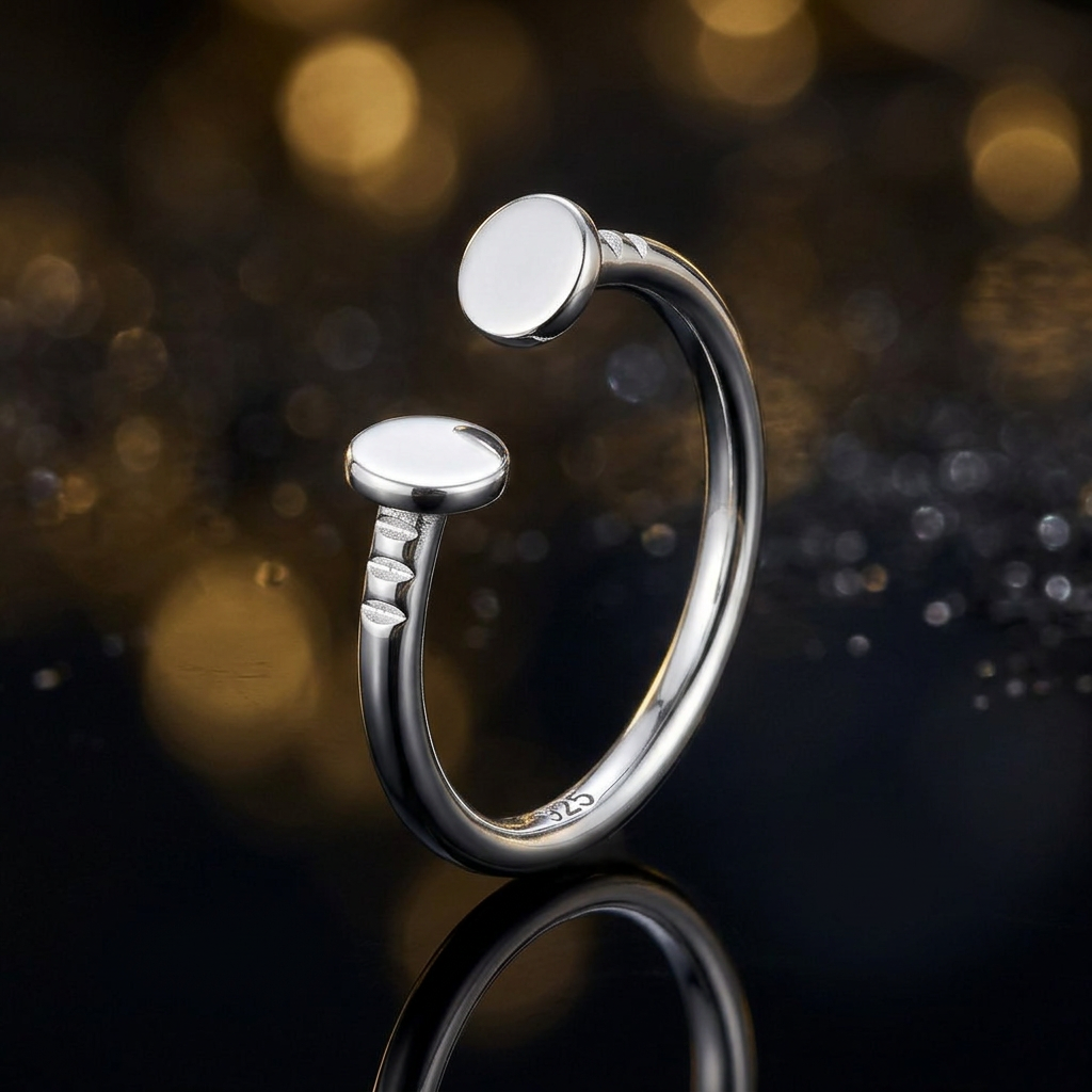 Sterling Silver Open Adjustable Double Nail Head Stacking Ring for Women life4