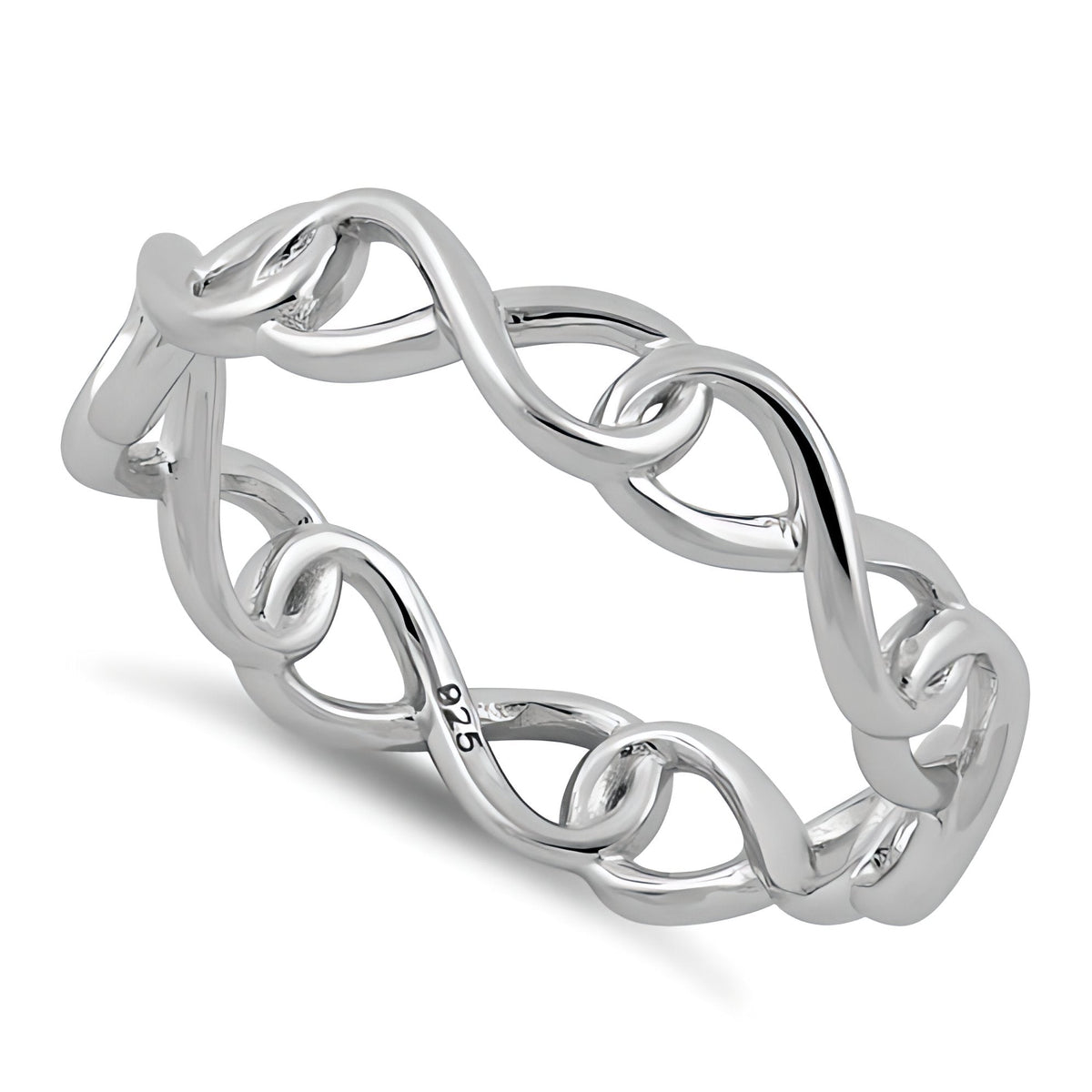 Sterling Silver 4.3mm Linked Infinity Loop Openwork Eternity Band Ring for Women
