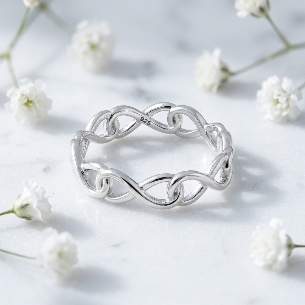 Sterling Silver 4.3mm Linked Infinity Loop Openwork Eternity Band Ring for Women life1