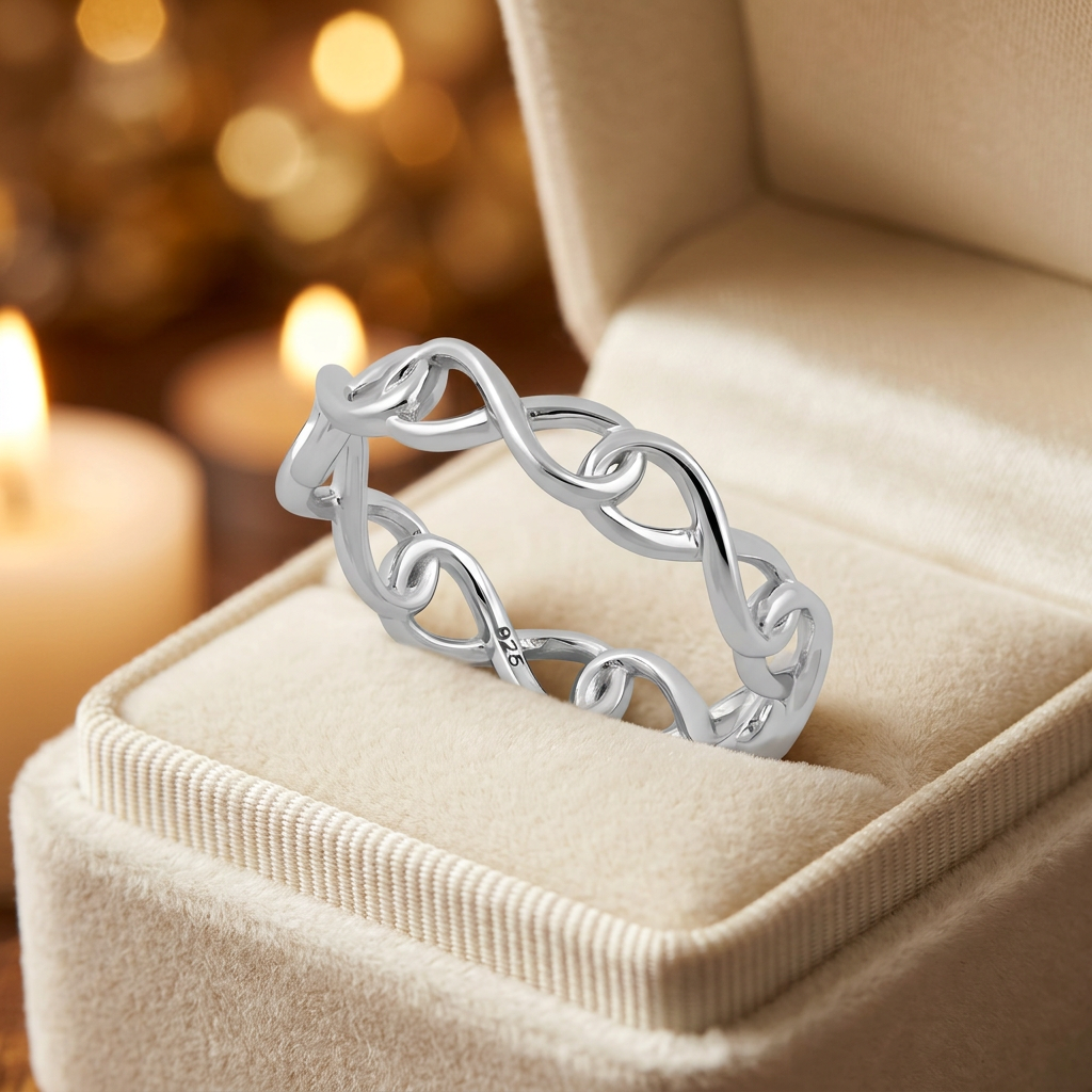Sterling Silver 4.3mm Linked Infinity Loop Openwork Eternity Band Ring for Women life3