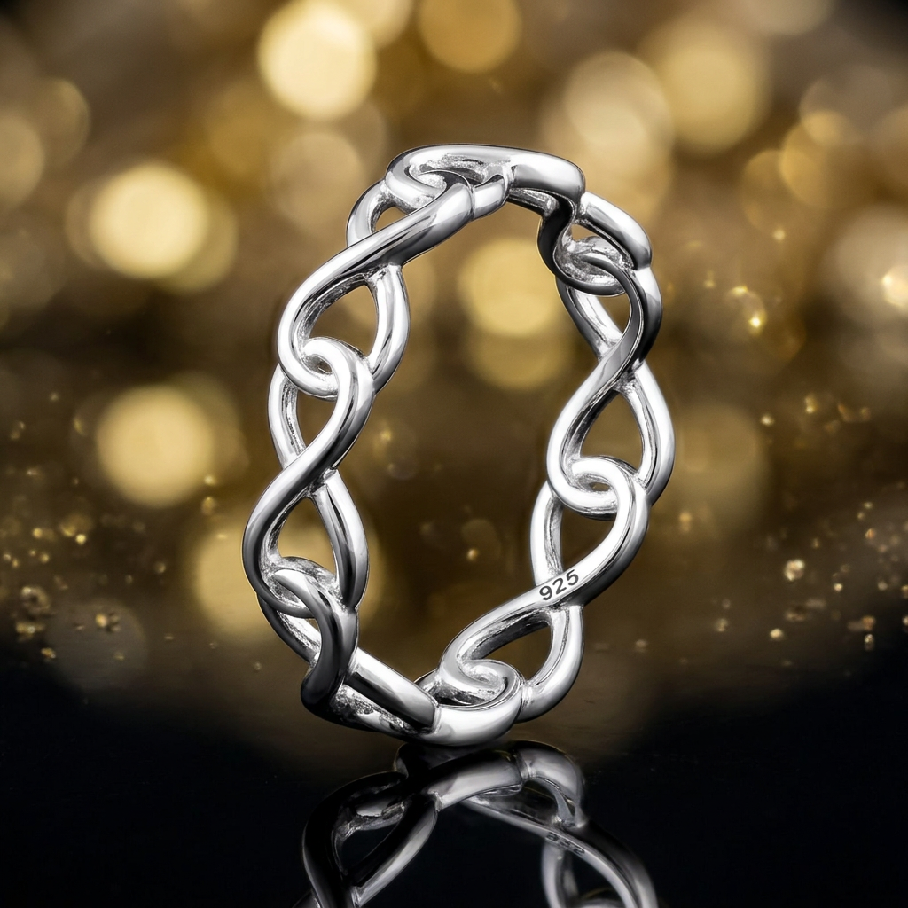 Sterling Silver 4.3mm Linked Infinity Loop Openwork Eternity Band Ring for Women life4
