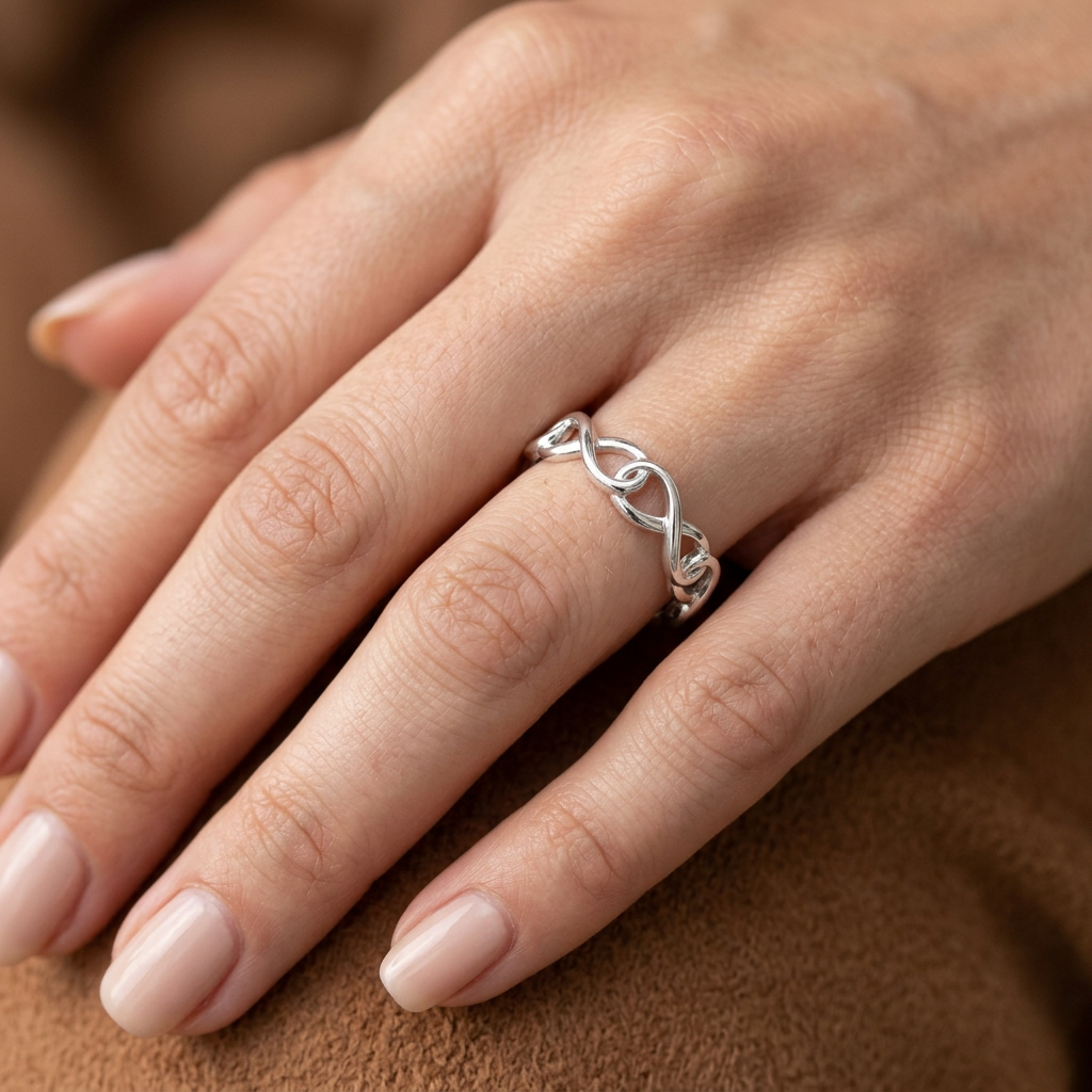 Sterling Silver 4.3mm Linked Infinity Loop Openwork Eternity Band Ring for Women model