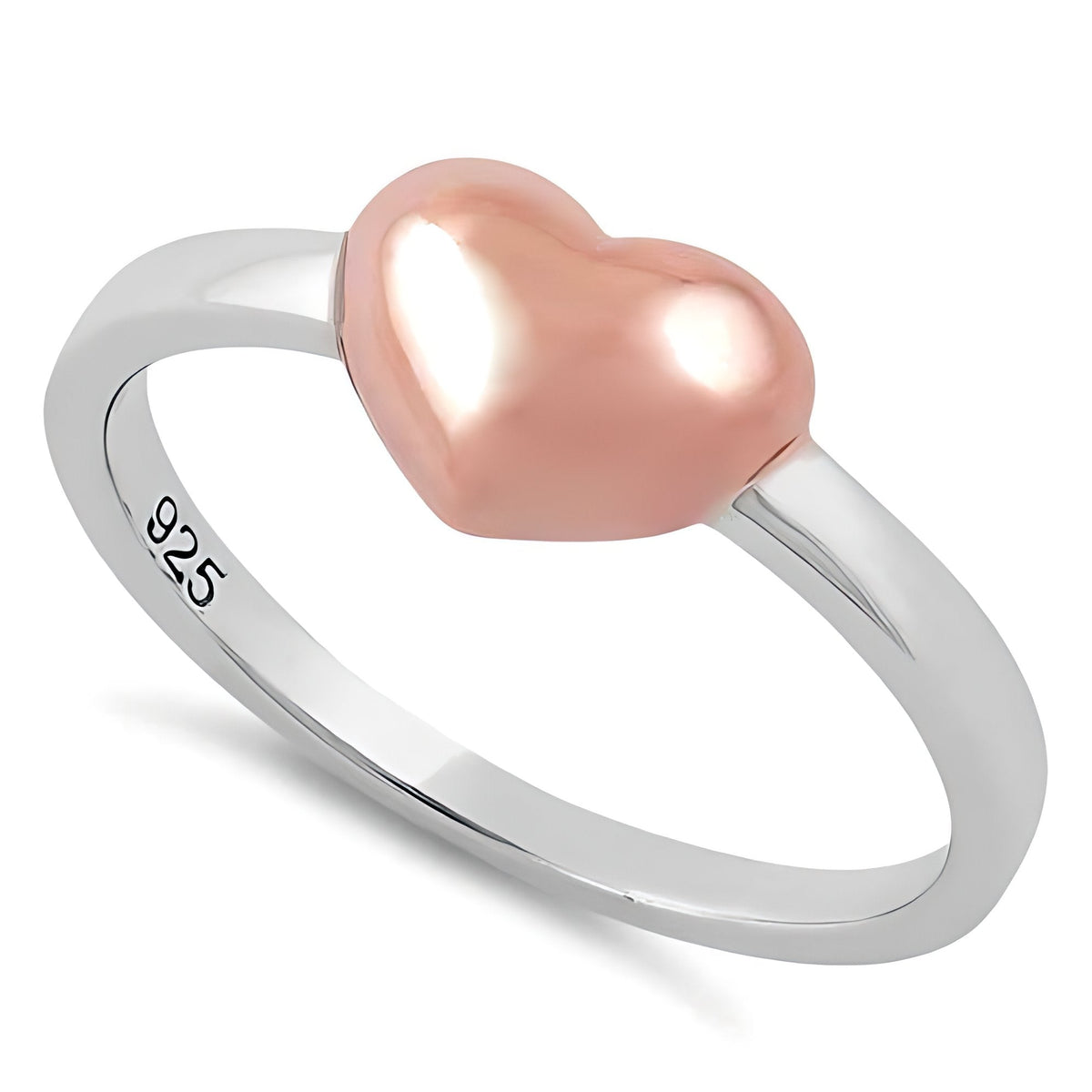 Rose Gold Plated Sterling Silver 2.1mm Two Tone Puffed Heart Ring for Women