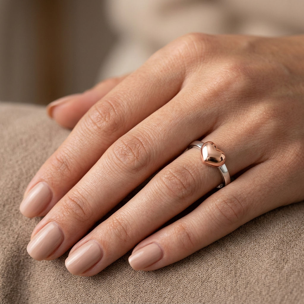 Rose Gold Plated Sterling Silver 2.1mm Two Tone Puffed Heart Ring for Women model