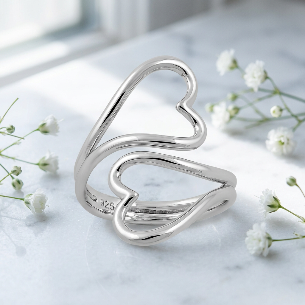 Sterling Silver 3.2mm Double Open Heart Wire Wrap Ring for Women life1