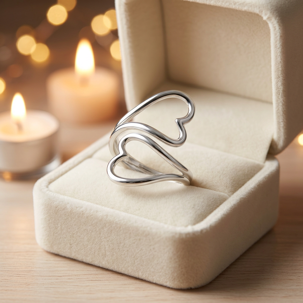 Sterling Silver 3.2mm Double Open Heart Wire Wrap Ring for Women life3