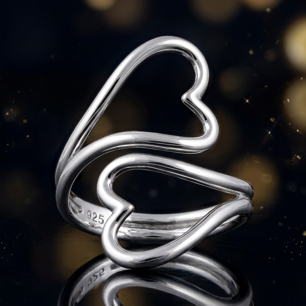 Sterling Silver 3.2mm Double Open Heart Wire Wrap Ring for Women life4