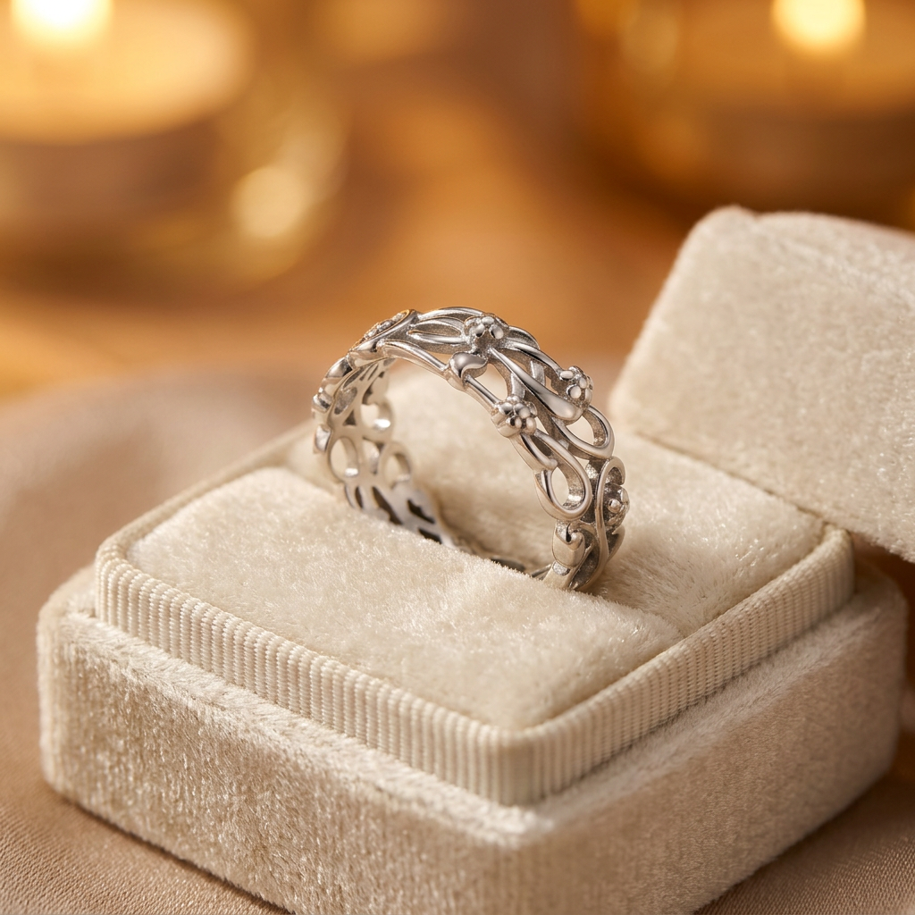 Sterling Silver 6.3mm Flower Vine Eternity Band Ring for Women life3
